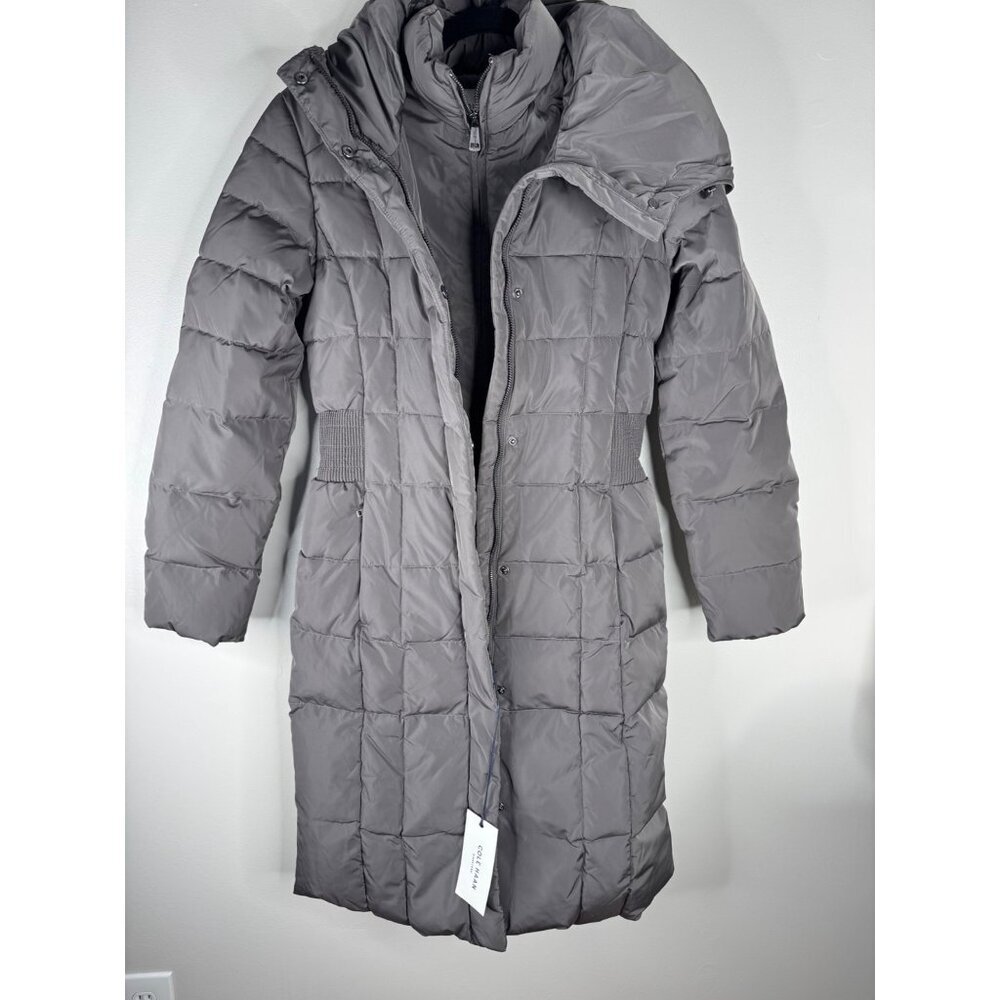 NWT Cole Haan Long Puffer Coat Hood Brown Size XXS - Picture 3 of 8